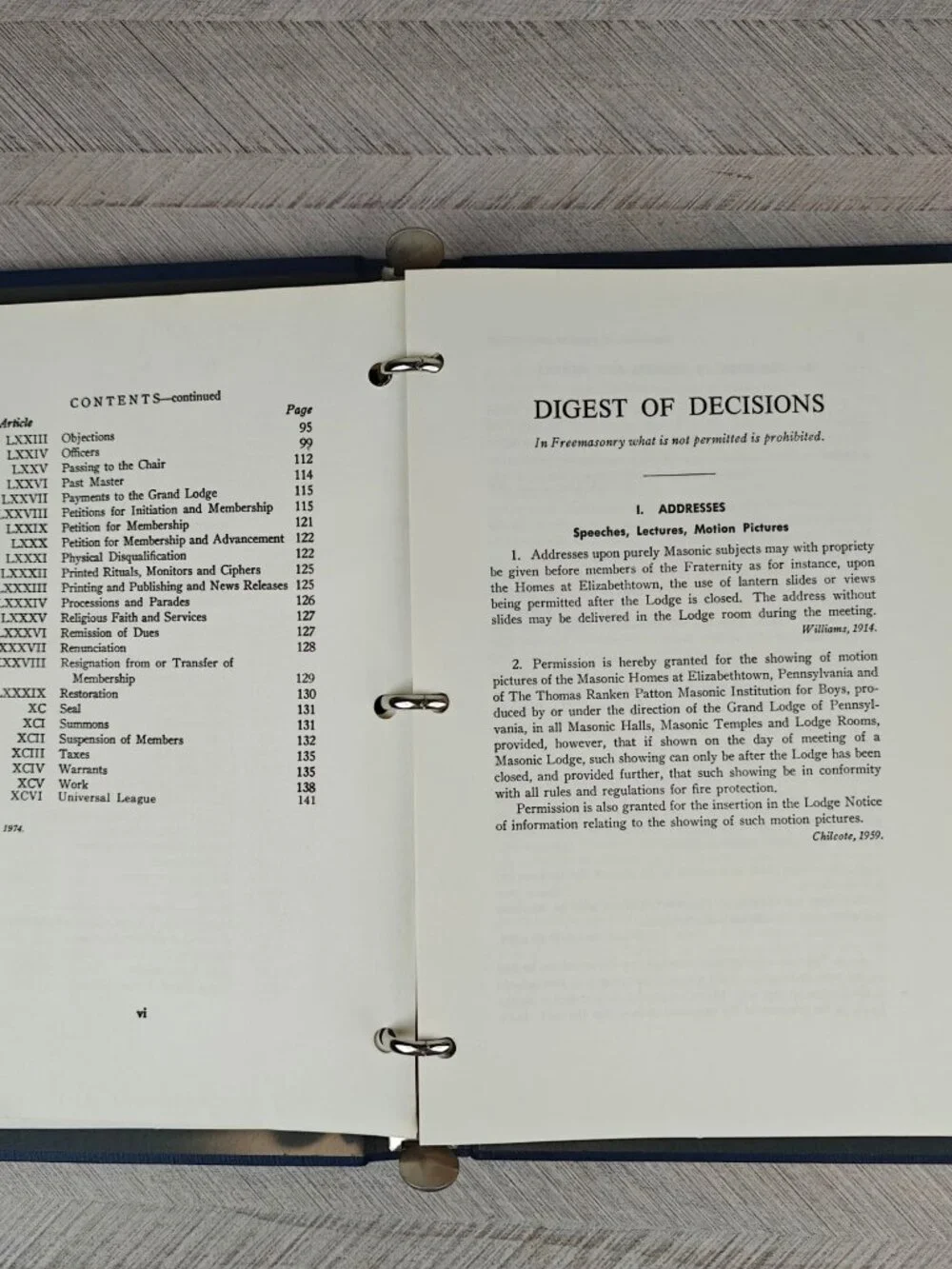 Digest Of Decisions Pennsylvania Grand Lodge HC Binder 1966 Freemasonry Manual